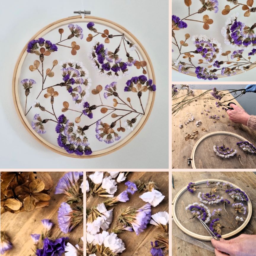 Stickrahmen Trockenblumen - Blumen Motiv - Kreation von fleurs de vie