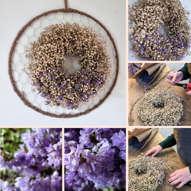 Wandkranz aus Trockenblumen - Kreation von fleurs de vie